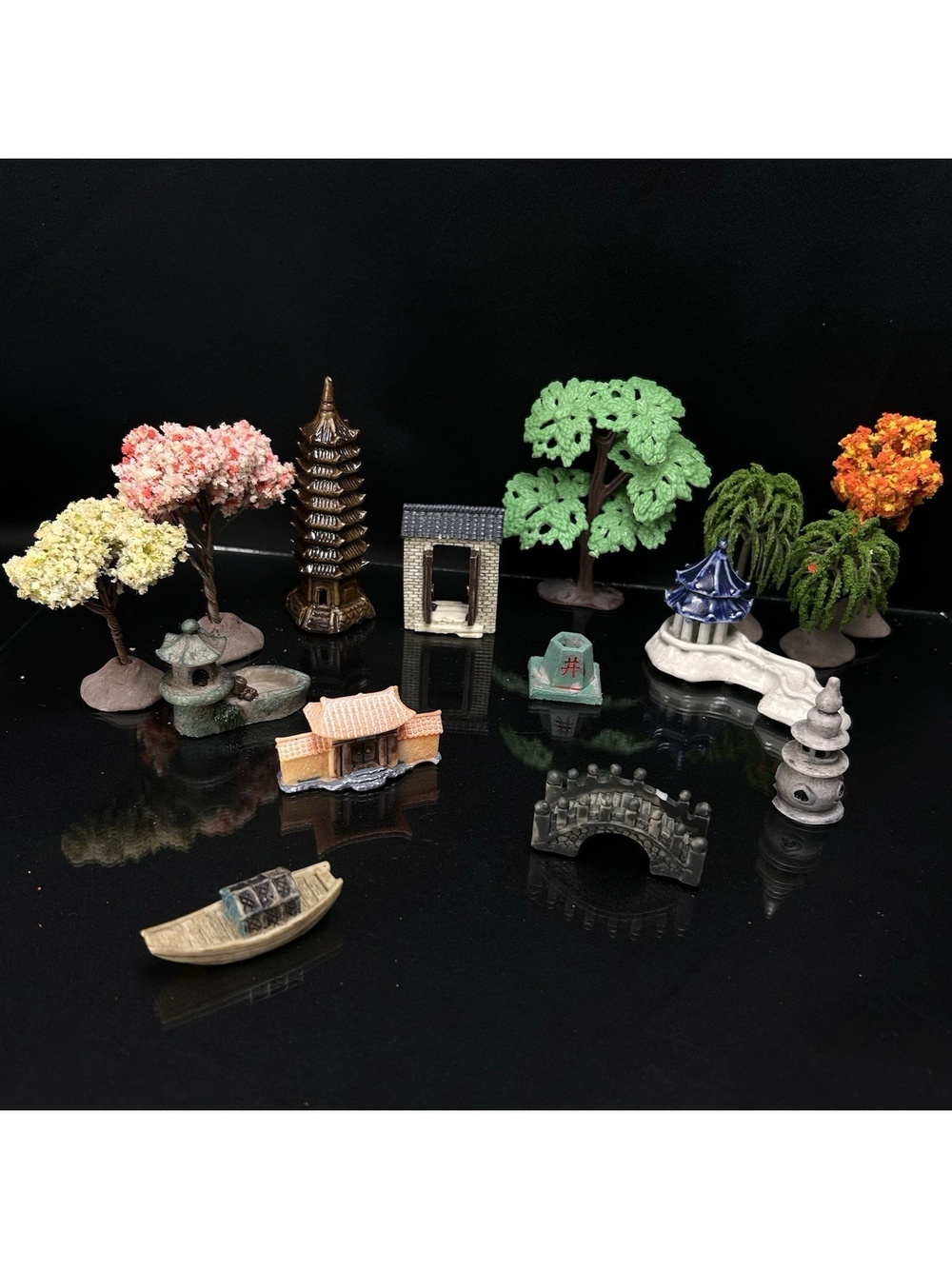 Miniature Porcelain Pagoda Zen Garden Ceramic Decorations Tower Bridge